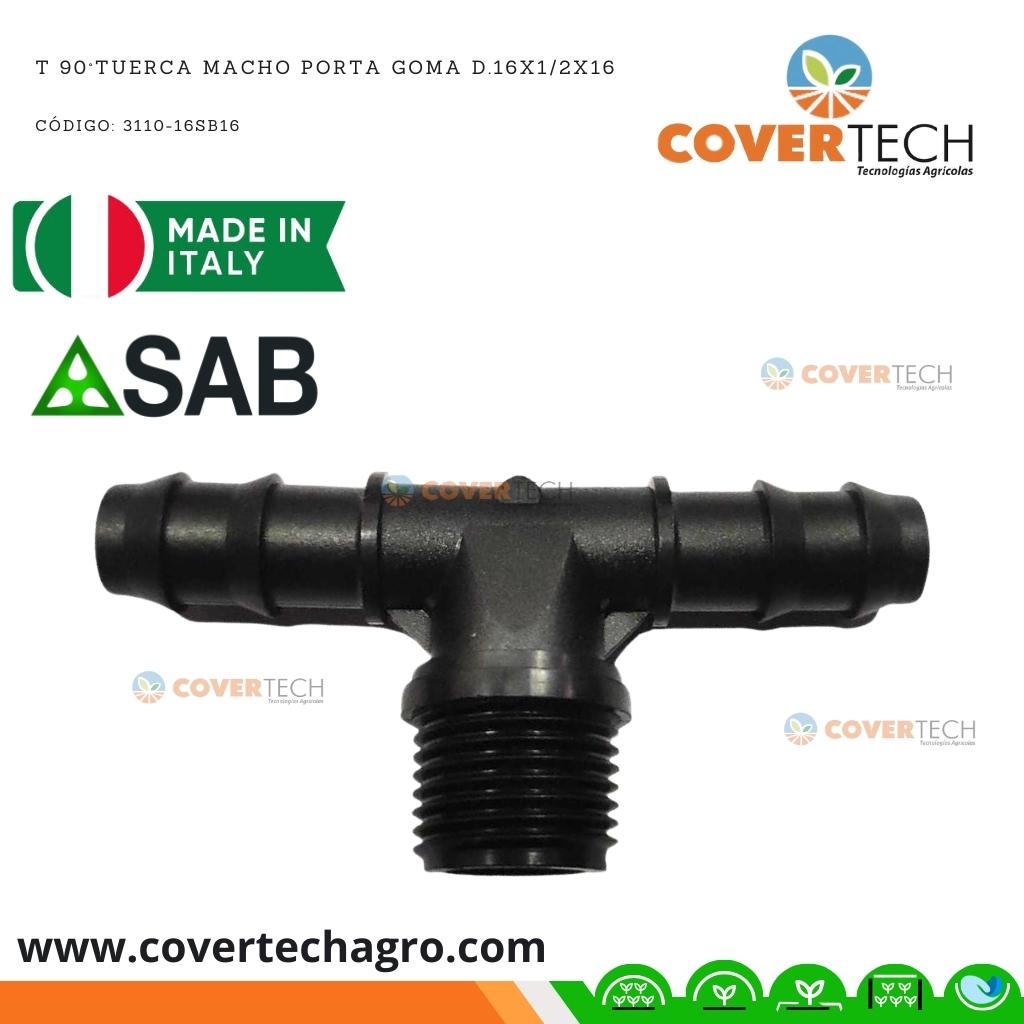  Riego - Tee PVC 1/2" rosca macho a poliducto 16mm (3/8") SAB Italia