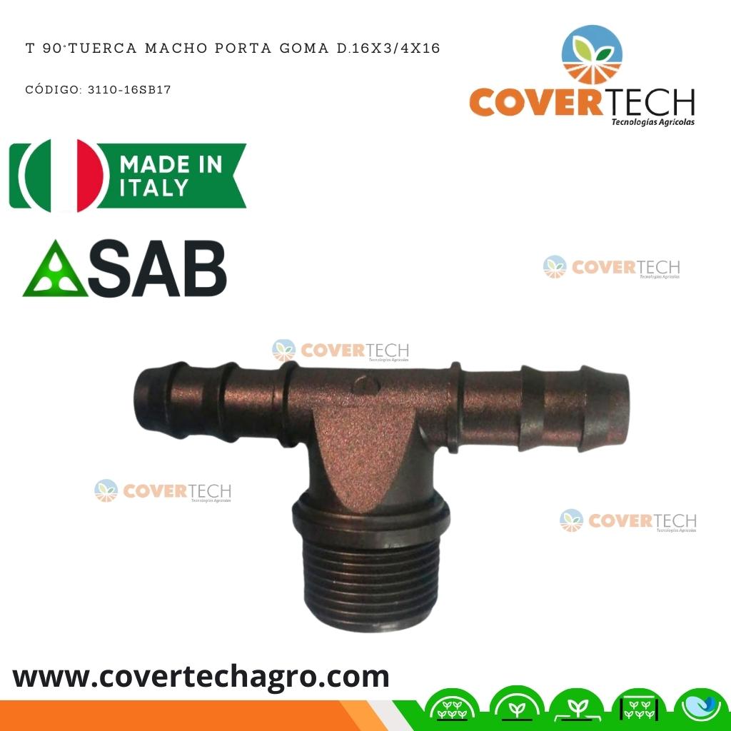  Riego - Tee PVC 3/4" rosca macho a poliducto 16mm (3/8") SAB Italia