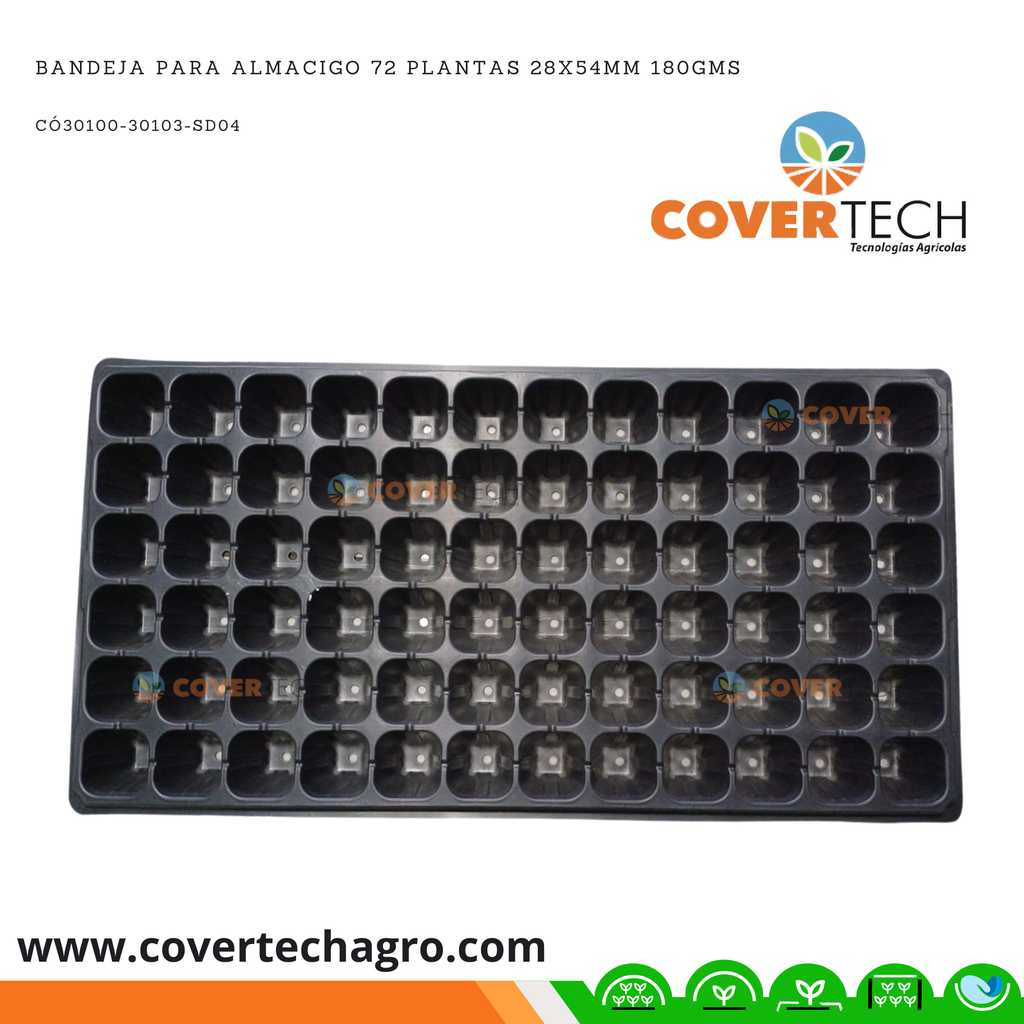 Bandeja para almacigo 72 celdas 28x54mm 180gms