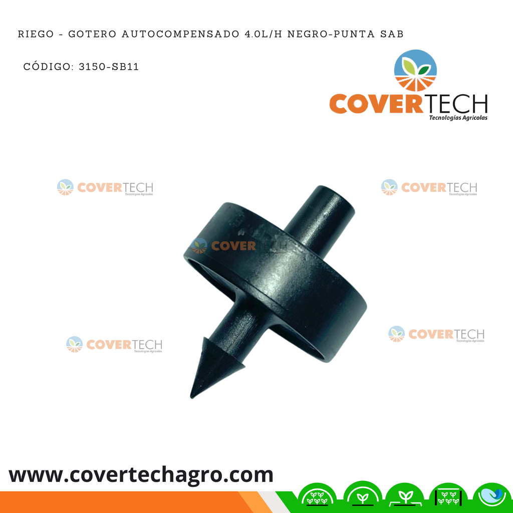 Riego - Gotero autocompensado 4.0l/h negro-punta SAB Italia sellado