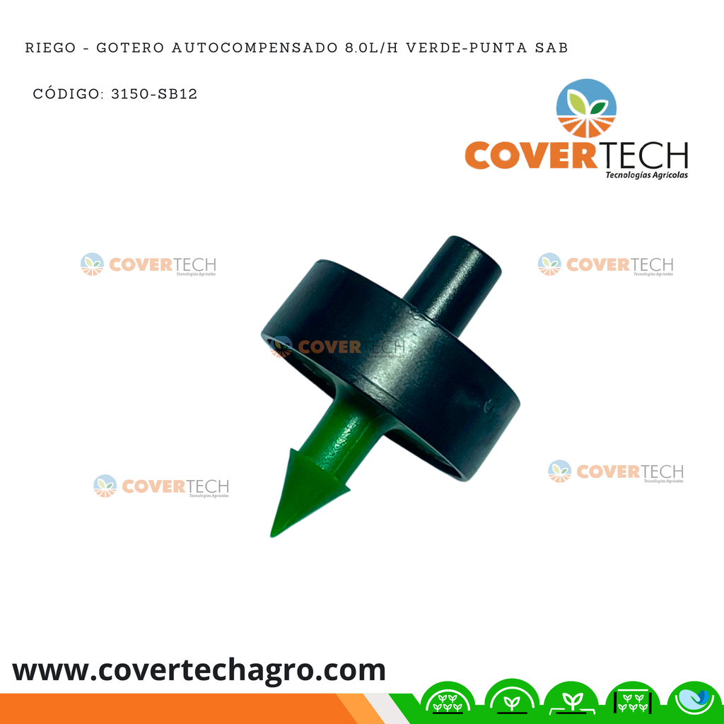Riego - Gotero autocompensado 8.0l/h verde-punta SAB Italia sellado