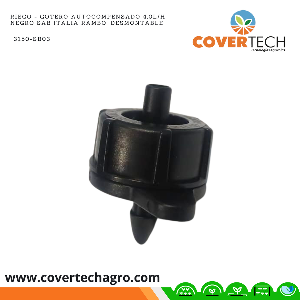 Riego - Gotero autocompensado 4.0l/h negro SAB Italia RAMBO, desmontable