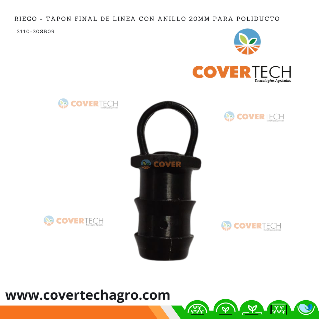 Riego - Tapon final de linea con anillo 20mm (1/2") para poliducto SAB Italia
