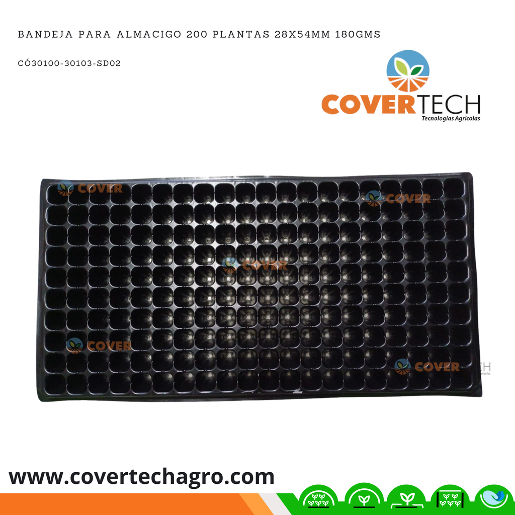 Bandeja para almacigo 200 celdas 28x55mm 155gms
