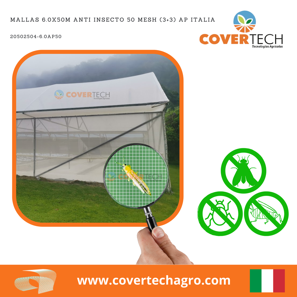 Mallas 6.0x50m Anti Insecto 50 Mesh (3+3) AP italia