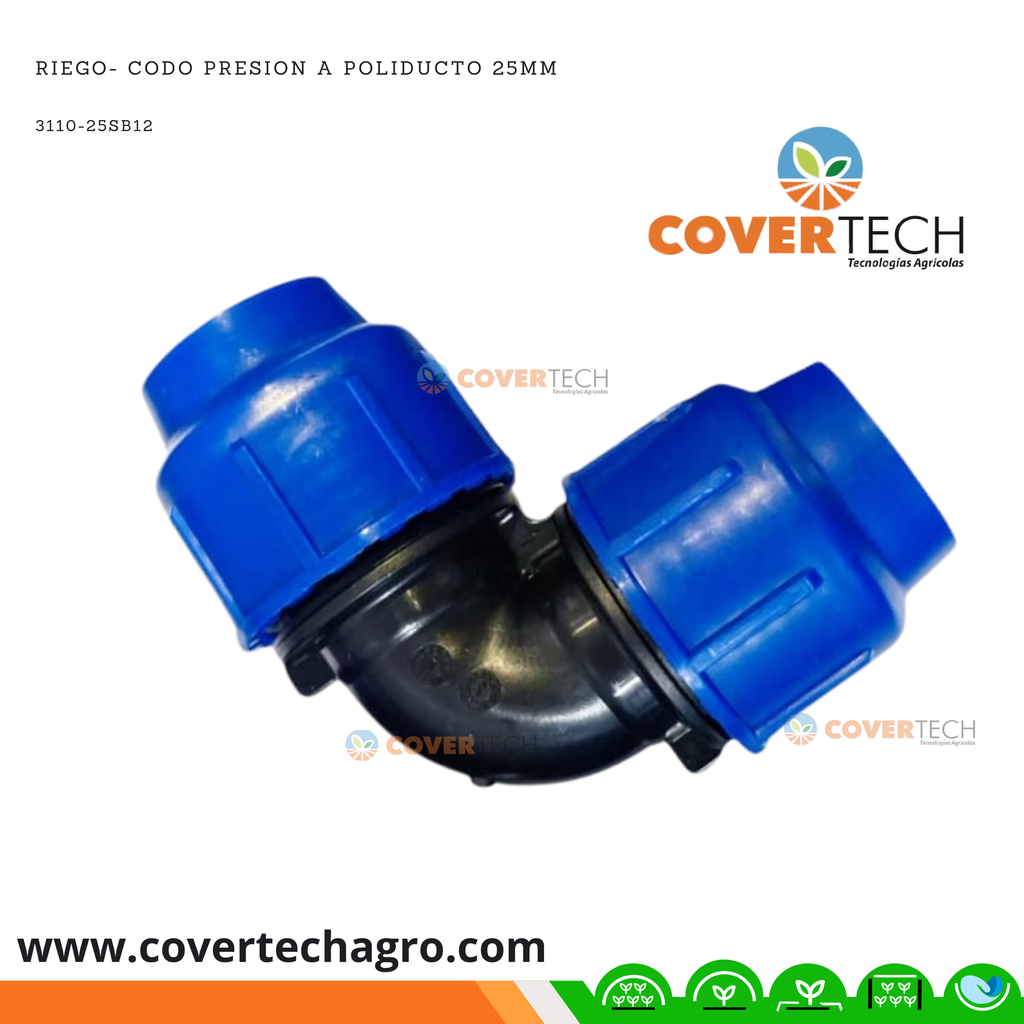 Riego- Codo PRESION poliducto 25mm (3/4") SAB Italia