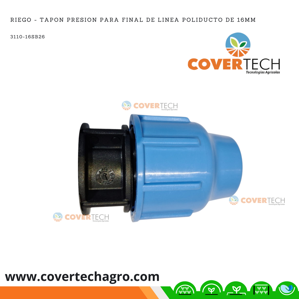 Riego - Tapon PRESION para final de linea poliducto de 16mm (3/8") SAB Italia