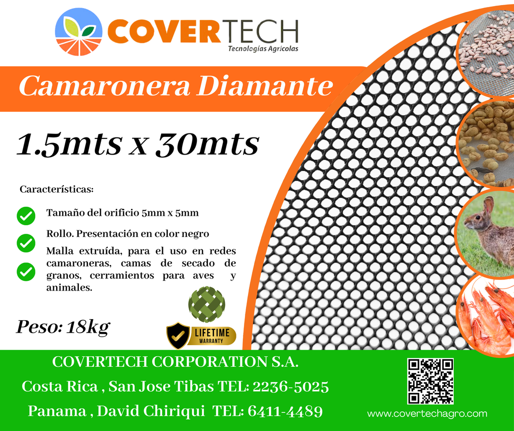 Malla Camaronera/Cafetera 7x7mm - 1.5x25mts Extra Fuerte Negra
