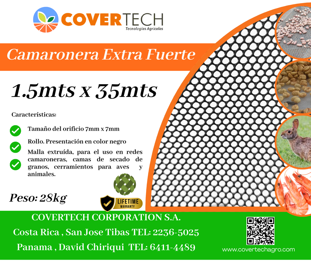 Malla Camaronera/Cafetera 7x7mm - 1.5x35mts Extra Fuerte Negra