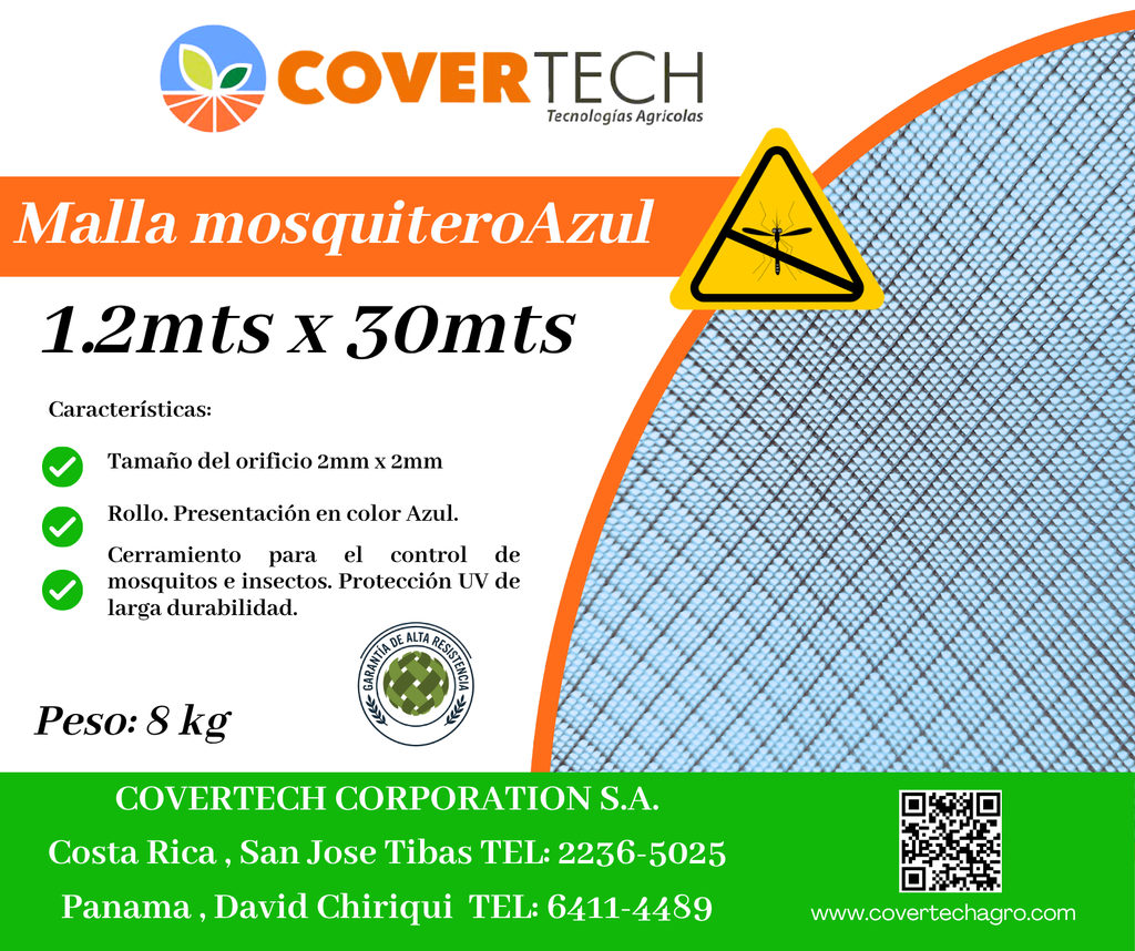 Malla Mosquitero para cerramiento - 1.2x30mts 2x2mm extruída Azul