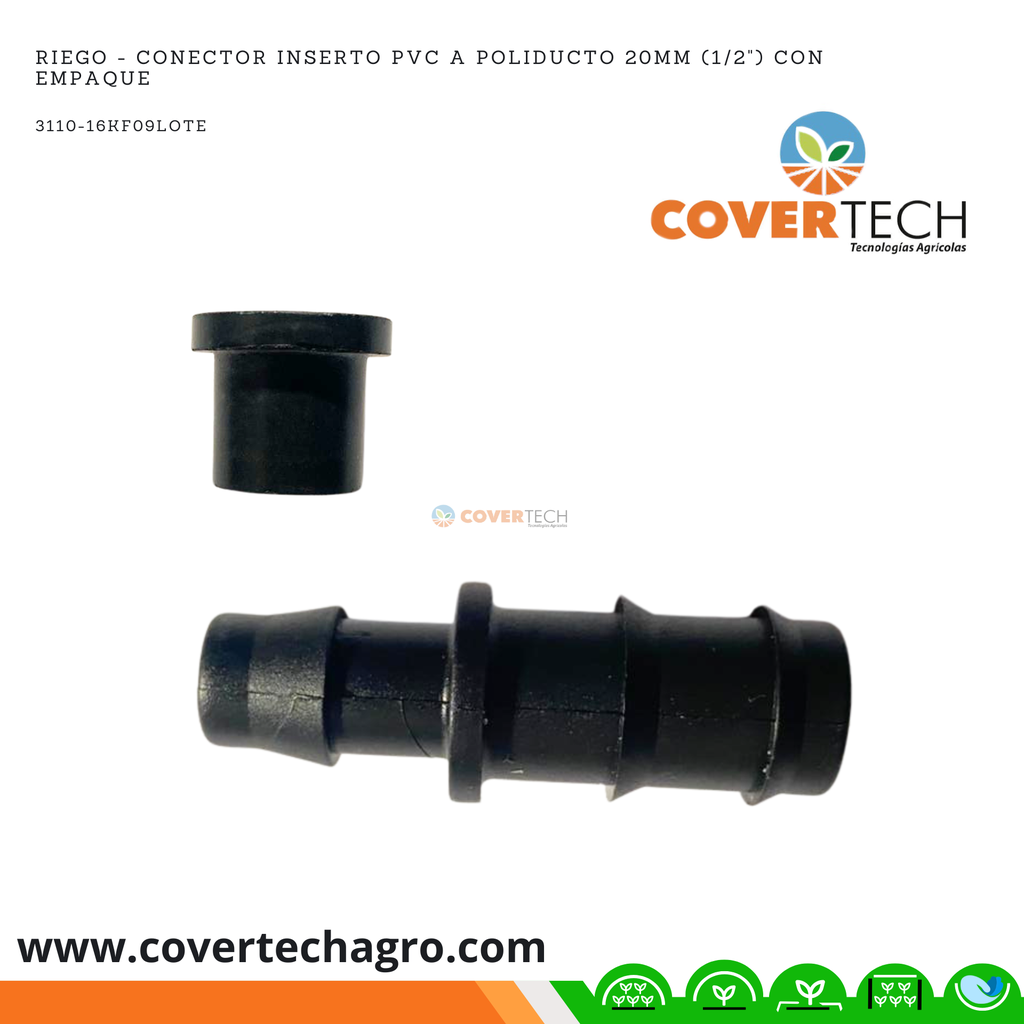 Riego - Conector inserto PVC a poliducto 20mm (1/2") con empaque