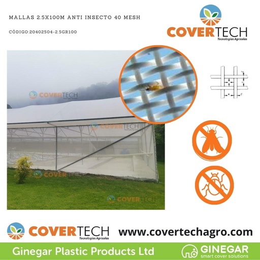 [20402504-2.5GR100]  Mallas 2.5x100m Anti Insecto 40 Mesh