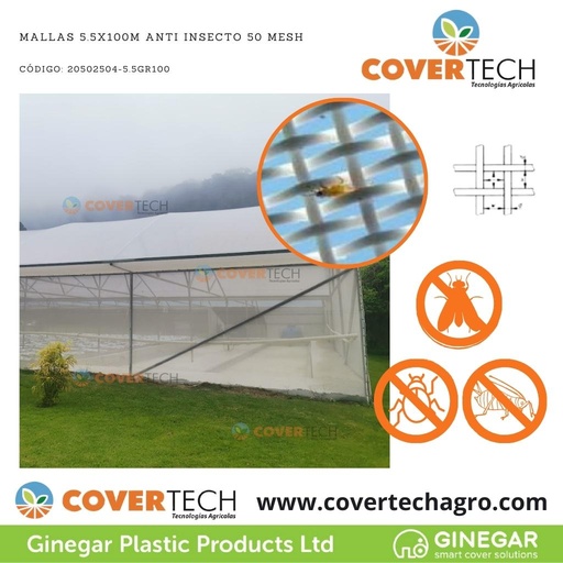 [20502504-5.5GR100]  Mallas 5.5x100m Anti Insecto 50 Mesh