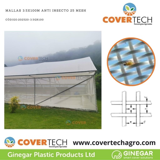 [202520-3.5GR100]  Mallas 3.5x100m Anti insecto 25 Mesh