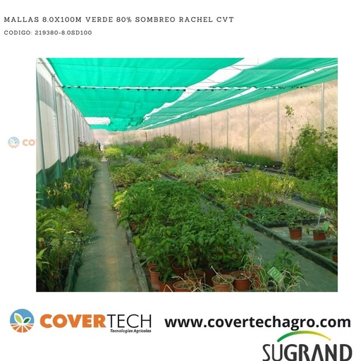 [219380-8.0SD100] Mallas 8.0x100m Verde Oscuro 80% Sombreo Rachel CVT