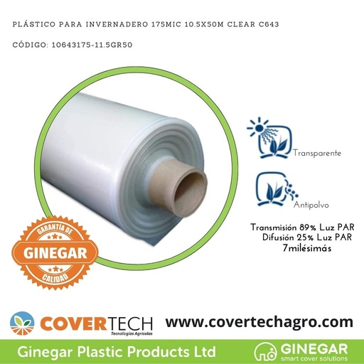 [10643175-11.5GR50]  Plastico p. invernadero 175Mic (7milesimas) 11.5x50m Transparente C643