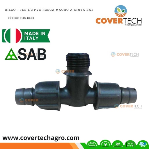 [3115-SB08]  Riego - Tee PVC 1/2" rosca macho a cinta SAB Italia