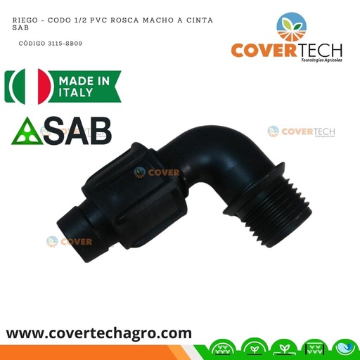 [3115-SB09]  Riego - Codo PVC 1/2"  rosca macho a cinta SAB Italia