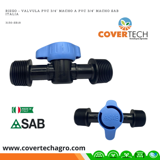 [3150-SB18]  Riego - Valvula PVC 3/4" macho a PVC 3/4" macho SAB Italia