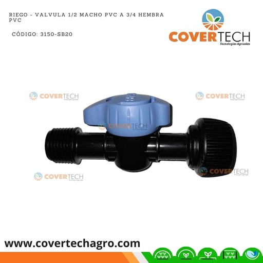[3150-SB20]  Riego - Valvula PVC 1/2" macho a PVC 3/4" hembra SAB Italia