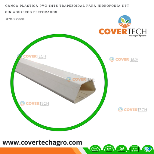 [4170-4.0TG01]  Canoa plastica PVC trapezoidal 4m para hidroponia NFT