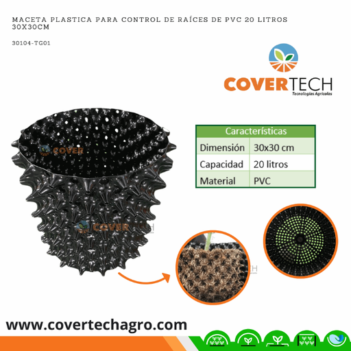[30104-TG01] Maceta plastica para control de raices de PVC 20 Litros 30x30cm