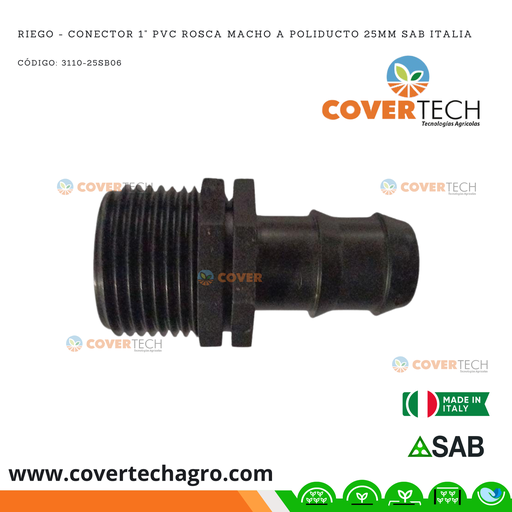 [3110-25SB06] Riego - Conector PVC 1" rosca macho a poliducto 25mm (3/4") SAB Italia