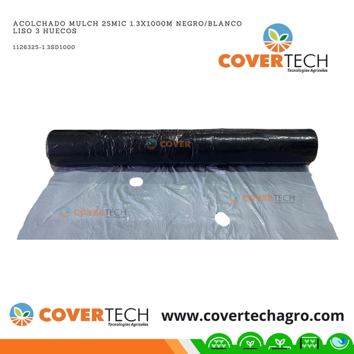 [1126325-1.3SD1000] Acolchado Mulch 25MIC 1.3x1000m Negro/Blanco liso 3 huecos