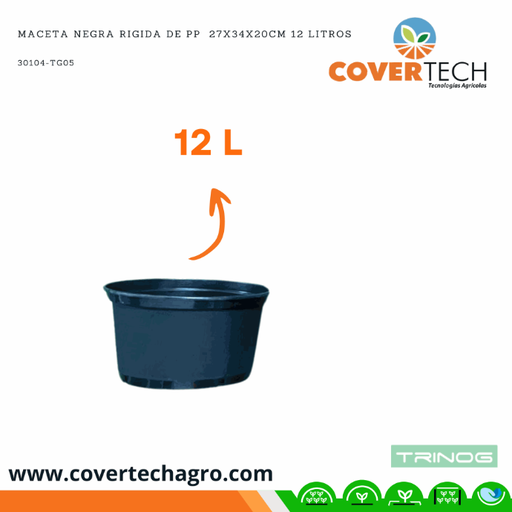 [30104-TG05] Maceta negra rigida de PP  27x34x20cm 12 Litros
