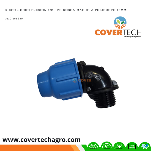 [3110-16SB30] Riego - Codo PRESION PVC 1/2" rosca macho a poliducto 16mm (3/8") SAB Italia