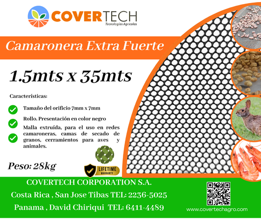 [23117-1.5TV35] Malla Camaronera/Cafetera 7x7mm - 1.5x35mts Extra Fuerte Negra