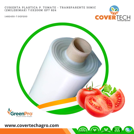 [1482450-7.0GP200] Cubierta plastica p. Tomate - Transparente 50Mic (2milesimas) 7.0X200m GP7 824